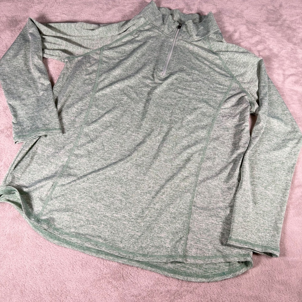 Green Heathered Quarter Zip Pullover Long Sleeve Activewear Top XXL